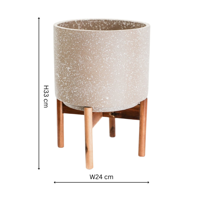 Valetta Speckled Planter with Stand , 33cm H x 24cm W x 9.45cm D, Ivory