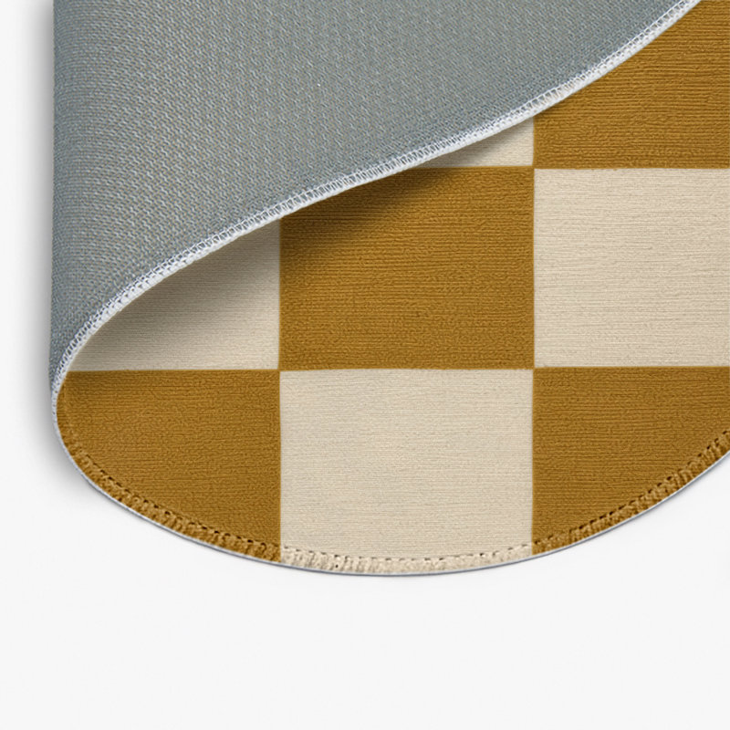 Checkered Beige Indoor and Outdoor Area Rug, Round 5'