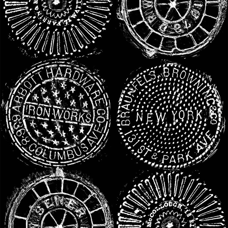 NYC Manhole, White/Black, Vinyl