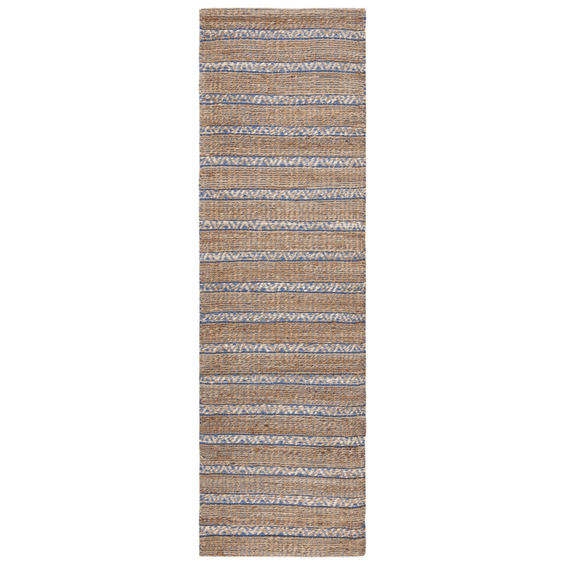 Roanne Natural Fiber Flat Weave Jute/Cotton Geometric Rug in Blue/Natural, Runner 2'3" x 8'