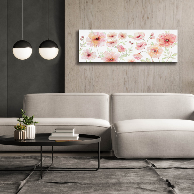 «Summer Blush Florals C» par Jean Plout, art mural sur toile, H 20 po x l 60 po x P 1,5 po