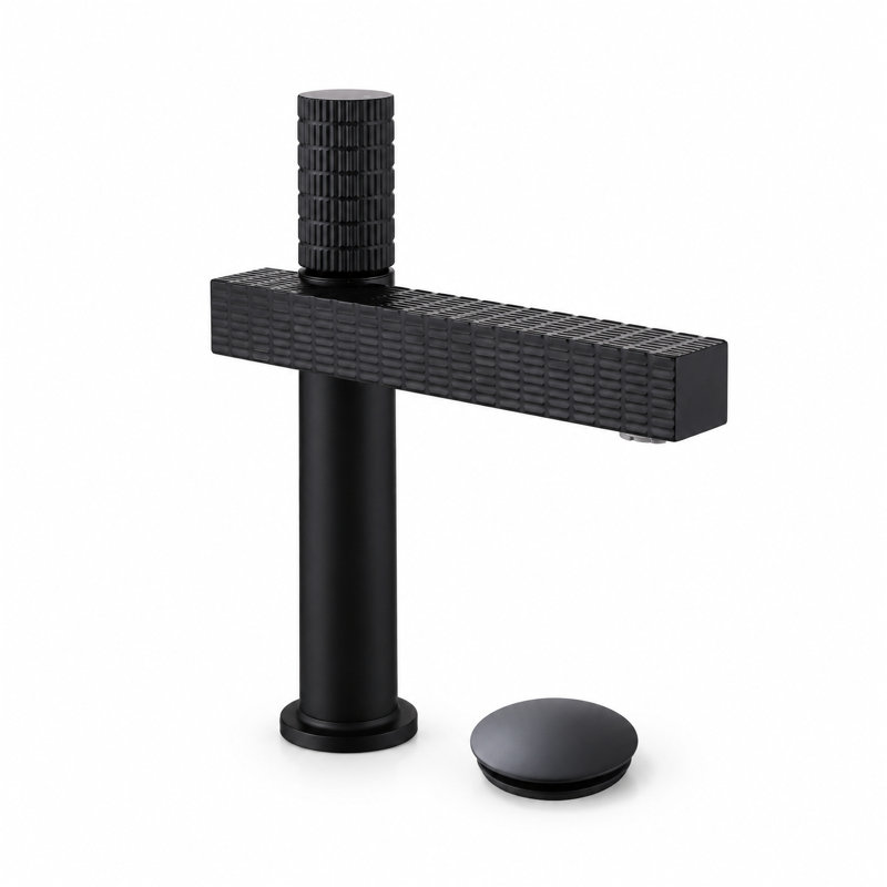 Robinet de lavabo de salle de bain à poignée simple 1,2 GPM avec bonde à poussoir, Noir mat
