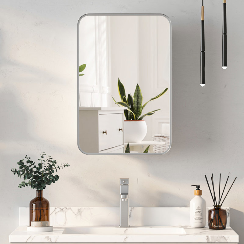 40mm W 60mm H Wall Mounted Required Framed Medicine Cabinet Mirror 2 Fixed, Brushed Nickel