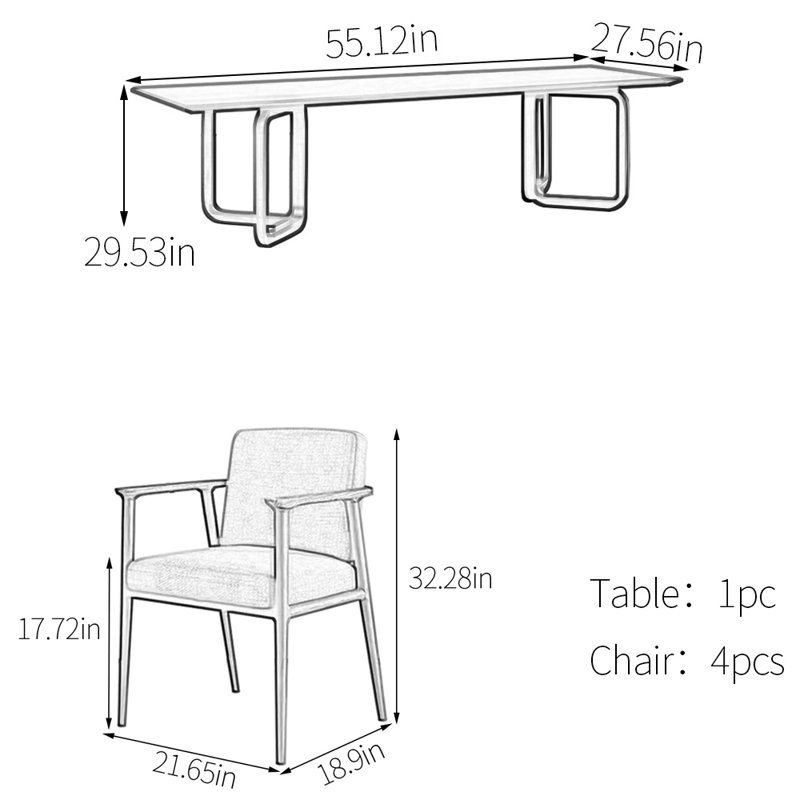 Ensemble de table de salle à manger simple Ash, H 29,53 po x L 55,12 po x l 27,56 po