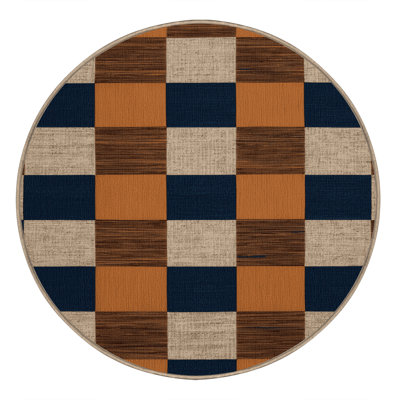 Machine Washable Checkered Brown Area Rug