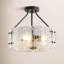 Plafonnier semi-encastré moderne noir mat de 15 pouces, lampe de plafond cylindrique en verre transparent côtelé à 3 lumières