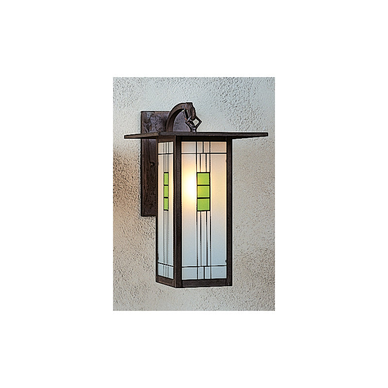Lanterne murale d'extérieur 1 lumière Franklin, Patine vert-de-gris, Jaune - vert