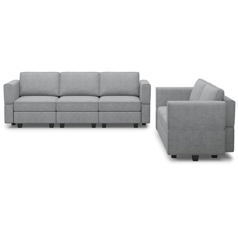 Canapé modulaire en velours Teangela, Light Grey Terry