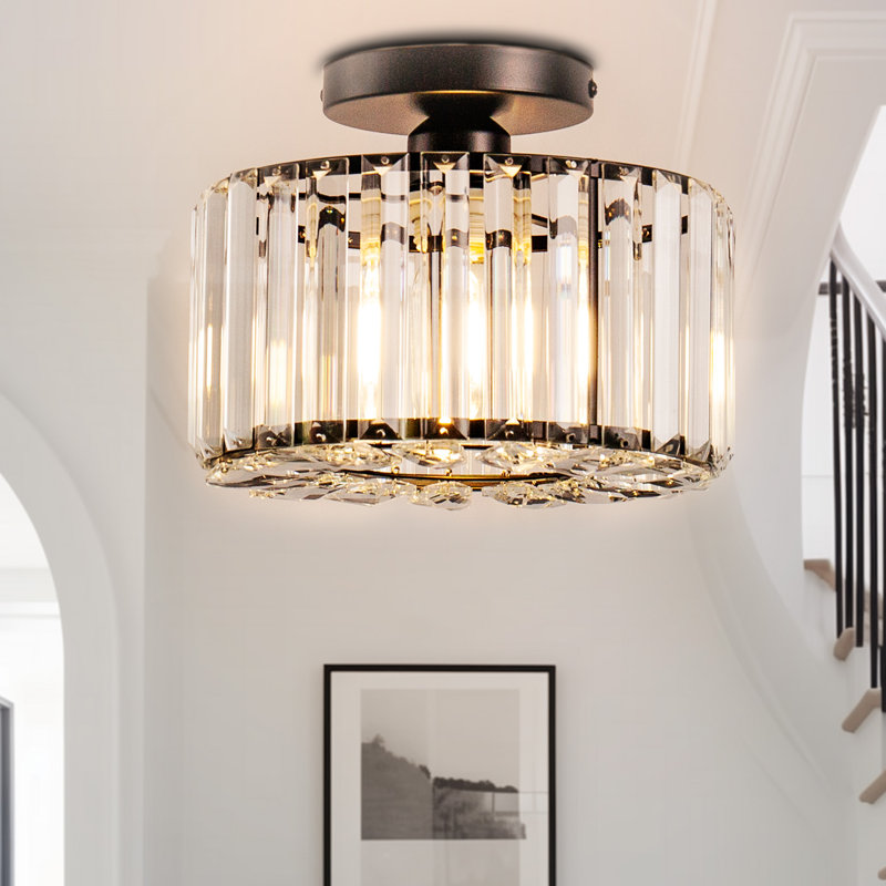 Plafonnier semi-encastré Charlyne Crystal, Noir mat