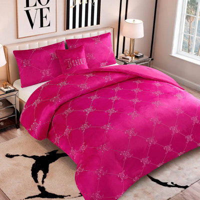 Juicy Couture Velvet Rhinestone Logo Link Bling Comforter Set