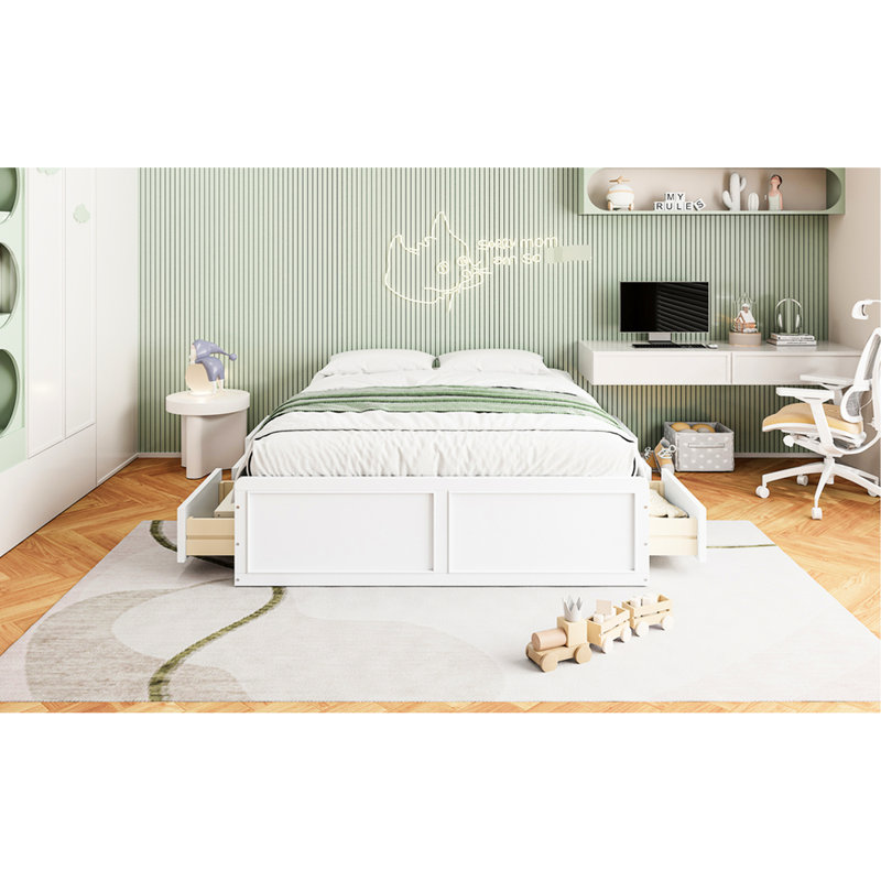 Structure de lit plateforme grand blanc avec 6 tiroirs - Taille élégante et pratique au look élégant, Blanc