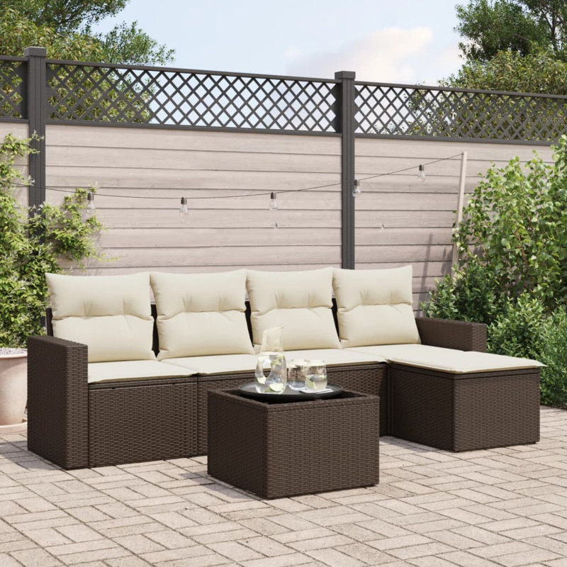 Vidaxl Garden Sofa Set Brown PE Rattan 6 Piece Set Modular