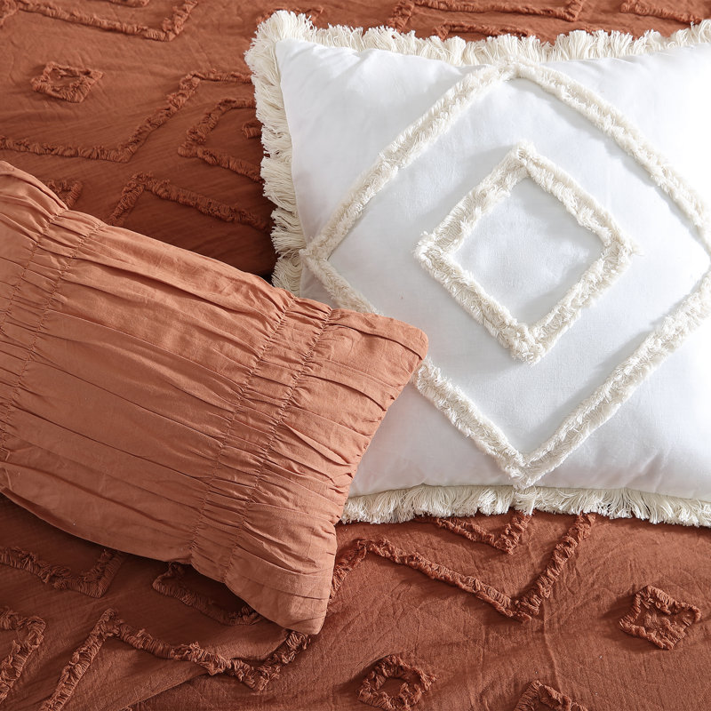 Rukai 100% Cotton Diamond Clip Jacquard 3D Fringe Texture 5-Piece Comforter Set