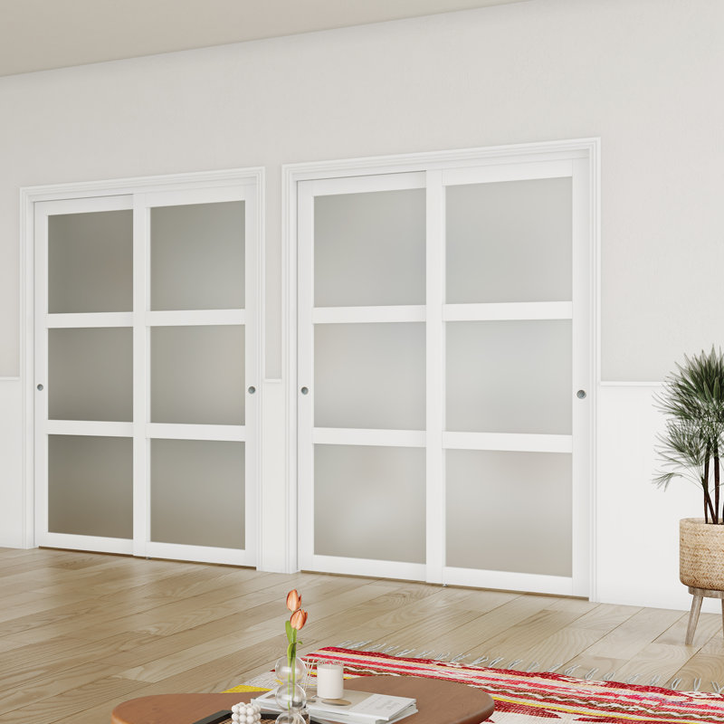 Porte coulissante intérieure en verre givré 3 Lite, 96 po x 80 po