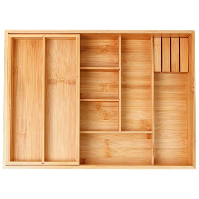 Double Layer Bamboo Kitchen Cutlery Storage Box