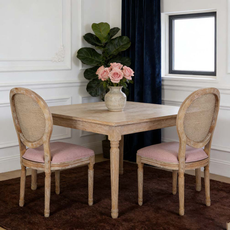 Chaise en bois avec dossier en rotin, Rosé