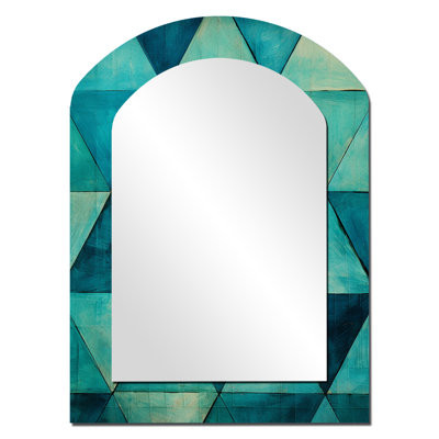 Turquoise Triangles - Abstract Shapes Unique Shape Decorative Mirror, Modern Freeform Large Wall Mirror, Printed Metal Art