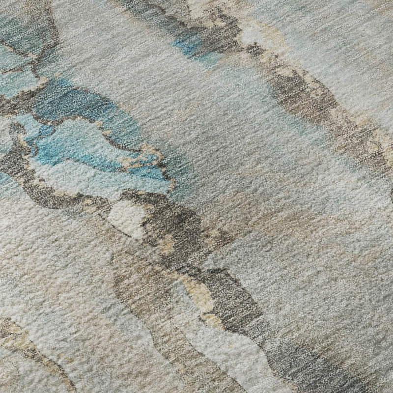 Premium Machine Washable Mayfield AMF2120 Abstract Rug, Teal, 3' x 5'