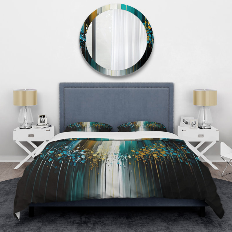 Ensemble de housse de couette en microfibre / polyester abstrait géométrique noir et vert II