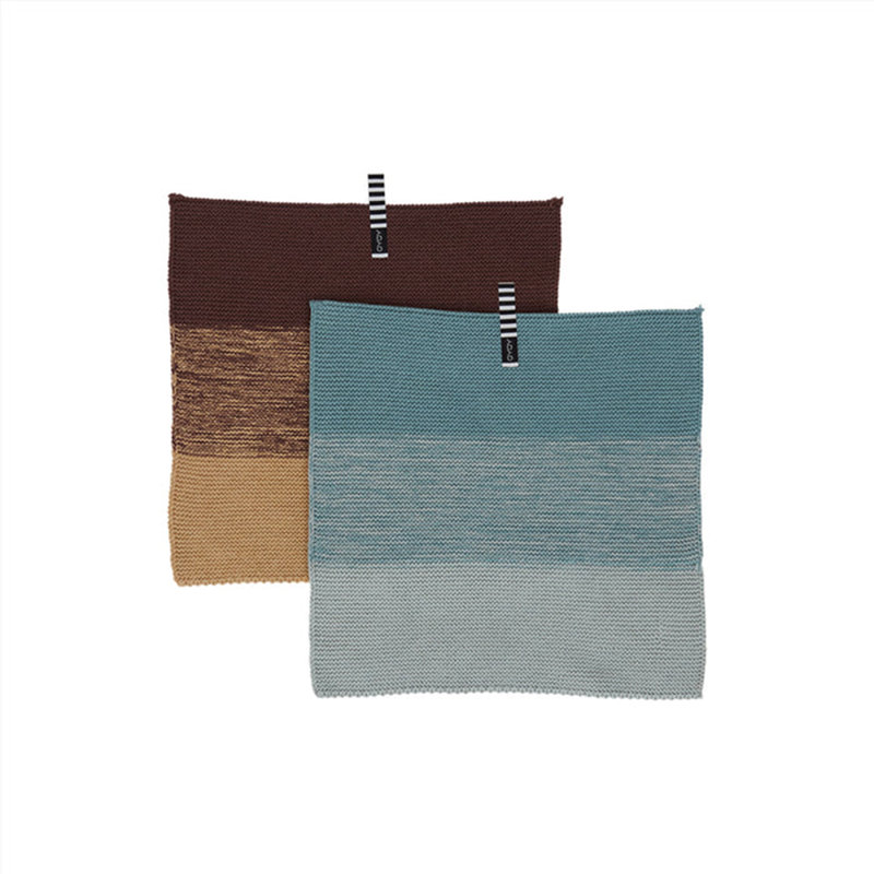 Niji Cotton Stripe Dish Cloth Kitchen Towel, Blue/Brown