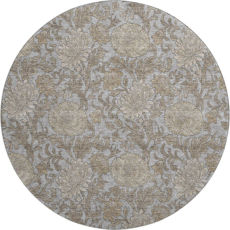 Premium Machine Washable Prisco Gray Rug, Round 8'