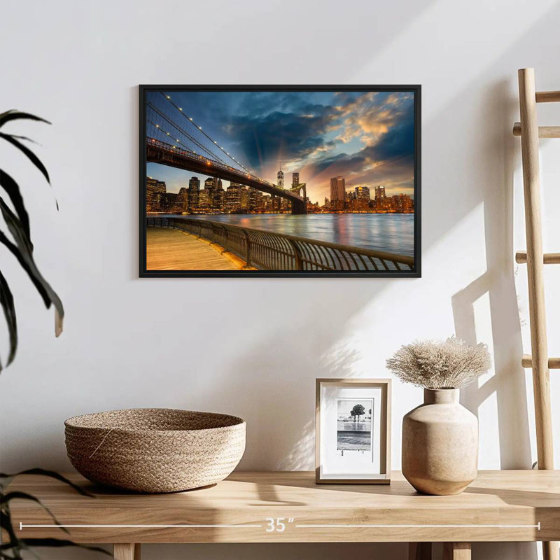 Brooklyn Bridge Sunshine, 19" X 13", Floating Frame Black