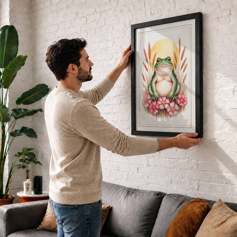 Dreaming Frog Boho - Framed Print, Black, A3 - 42.0 x 29.7 cm