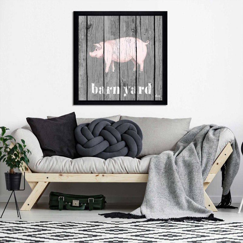 «Barnyard Pig», impression, H 25,5 po x l 25,5 po x P 1 po, Cadre noir