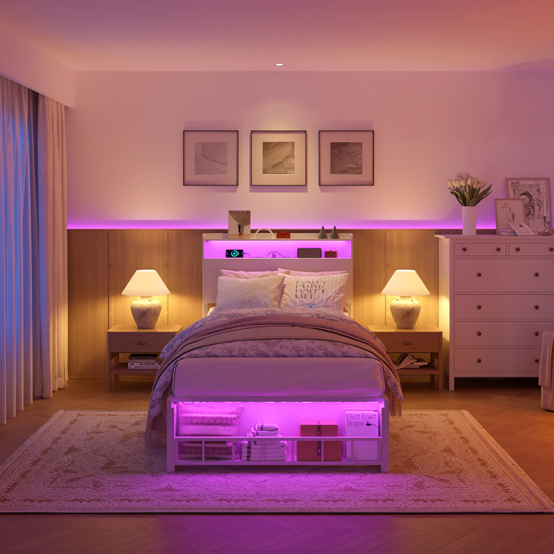 Kids Twin Bed with Storage and RGB Lights