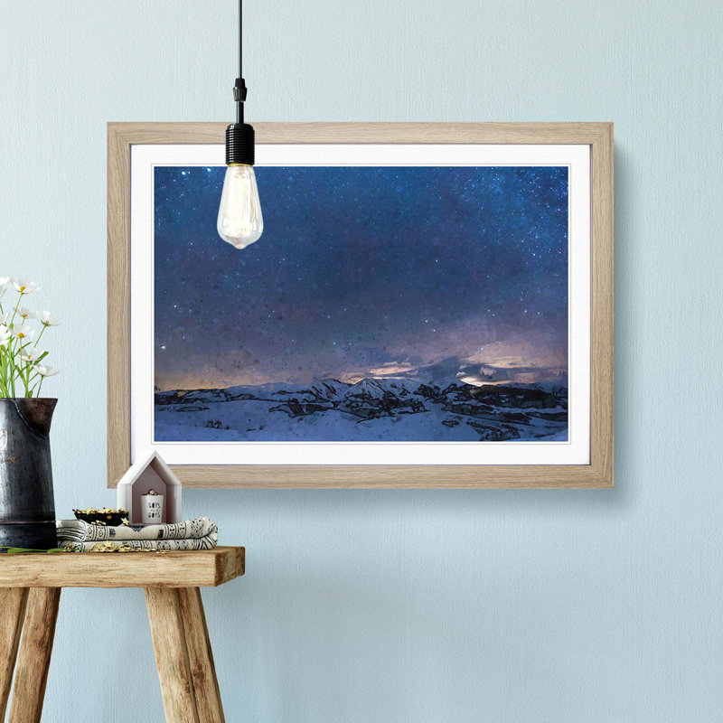 Star-Sprinkled Mountains - Picture Frame Graphic Art Print, 62cm H x 87cm W x 2cm D, Oak Framed