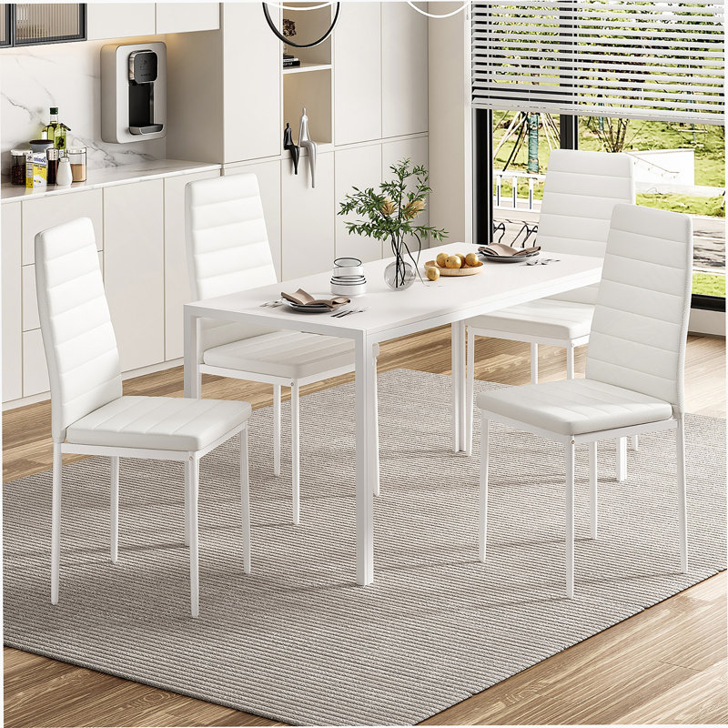 Ensemble de 4 chaises de salle à manger en similicuir blanc pour la cuisine, chaises d'appoint modernes avec structure en métal robuste