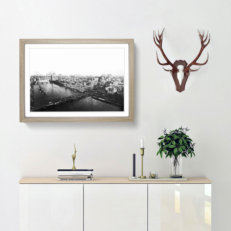 London City Skyline in Abstract - Picture Frame Graphic Art Print, 50cm H x 76cm W x 2cm D, Oak