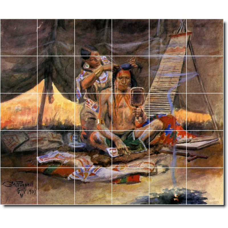 Carrelage mural décoratif en céramique 30 po x 36 po 6 po x 6 po, Charles Russell, peinture amérindienne W07754