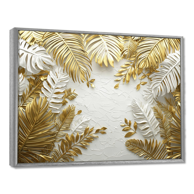 Cordialous Golden Cream Plams Reunion I - palmiers et palmiers, art mural, Argent argent, Impression encadrée flottante