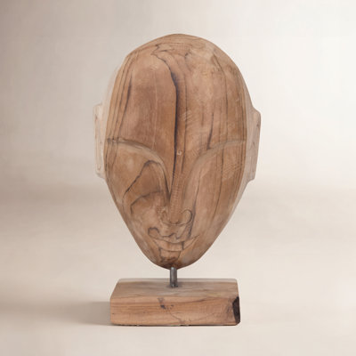 Bloomingville Hand Carved Teakwood Face Sculpture