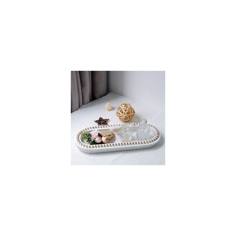 2pcs Wooden Bead Decorative Tray (1 White + 1 Wooden)