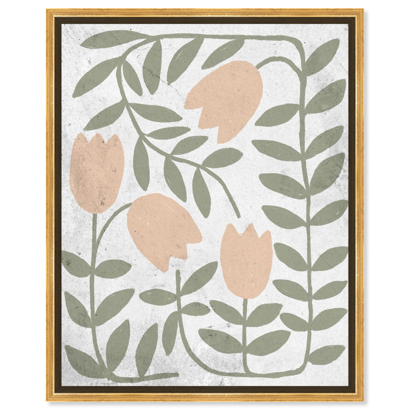 Tulipes avec toile abstraite avec fleurs abstraites par Art Remedy, Cadre argenté, H 21 po x l 17 po
