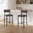 Set of 4 Counter Height Bar Stools - Upholstered Seat and Backrest with Cushioning, Metal Frame and Footrest in Brown-1650427440