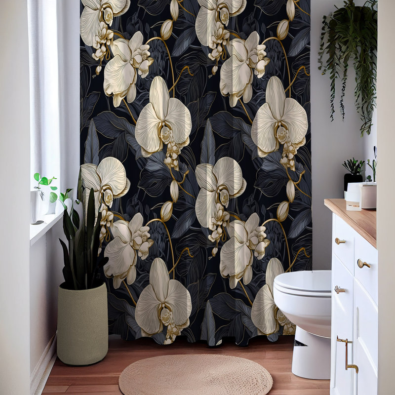 Floral and Abstract Shower Curtain, 72" H x 70" W