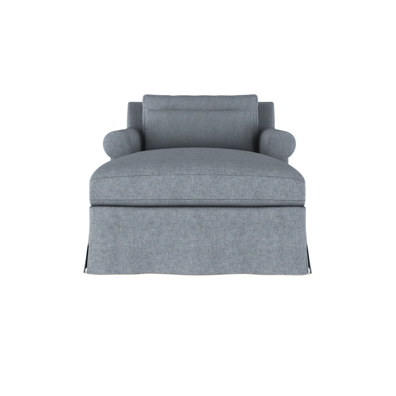 Ludlow Chaise Lounge, Plush Velvet Blue Print, Weathered
