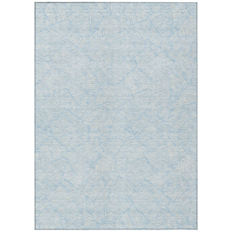 Tapis extérieur lavable floral bleu ciel et ivoire 9 pi x 12 pi