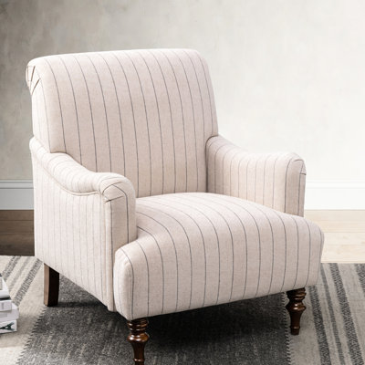 Chaise avec accoudoirs rayée de type avoine de mer, revêtement rembourré de mousse, groupe de couleurs naturelles, 35,14 po de profondeur, 29,51 de largeur, 35,56 de hauteur, 43,37 lb d'assortiment d'avoine, composé, palette, résilient