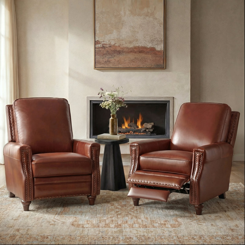 Fauteuil inclinable en cuir véritable l 32 po Andrena, Cuir fleur supérieur brun