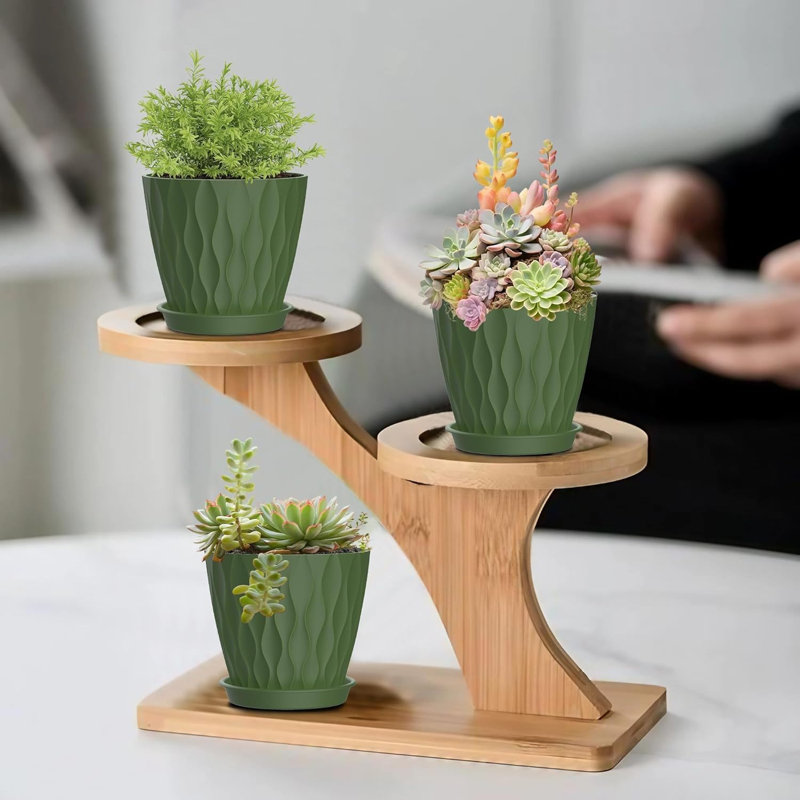 Ensemble de 16 pots à fleurs en plastique vert 4 pouces avec plateaux