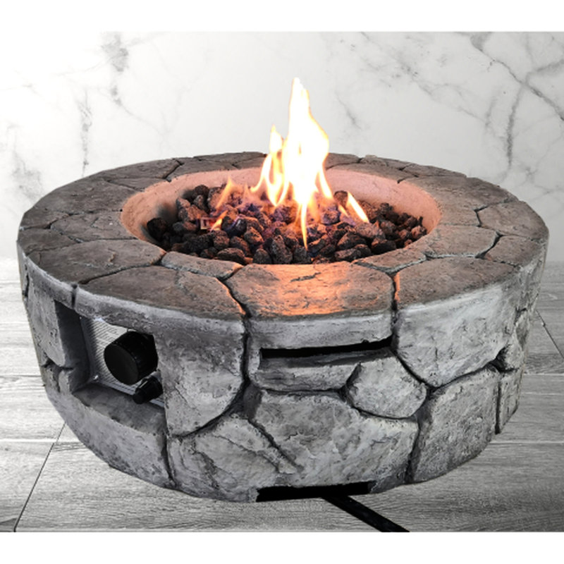 Outdoor Fire Pit 40000 - 8H Fuel Burning, Fiber Reinforced Concrete Body, Stainless Steel Area, Propane And Natural Gas, Gray Modern Fireplace Burn Time, Concrete, Propane/Natural Theme