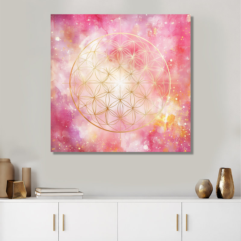 Mandala rose - Boho Glam Bloom - décoration murale géométrique en métal, impression moderne sur métal, L 36 po x H 36 po