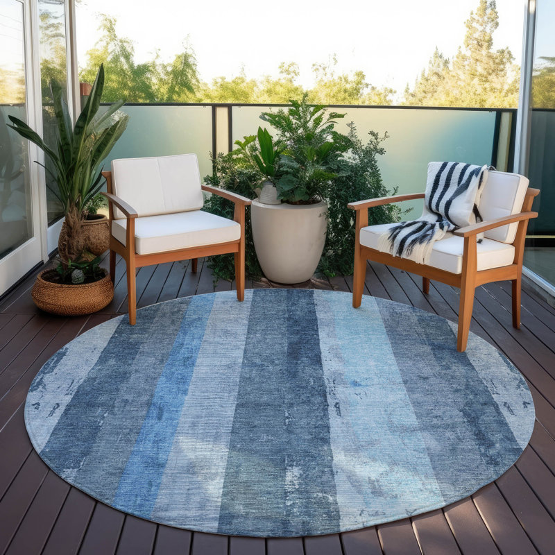 Caelyn Blue Washable Indoor-Outdoor Rug - , 8' x 8'