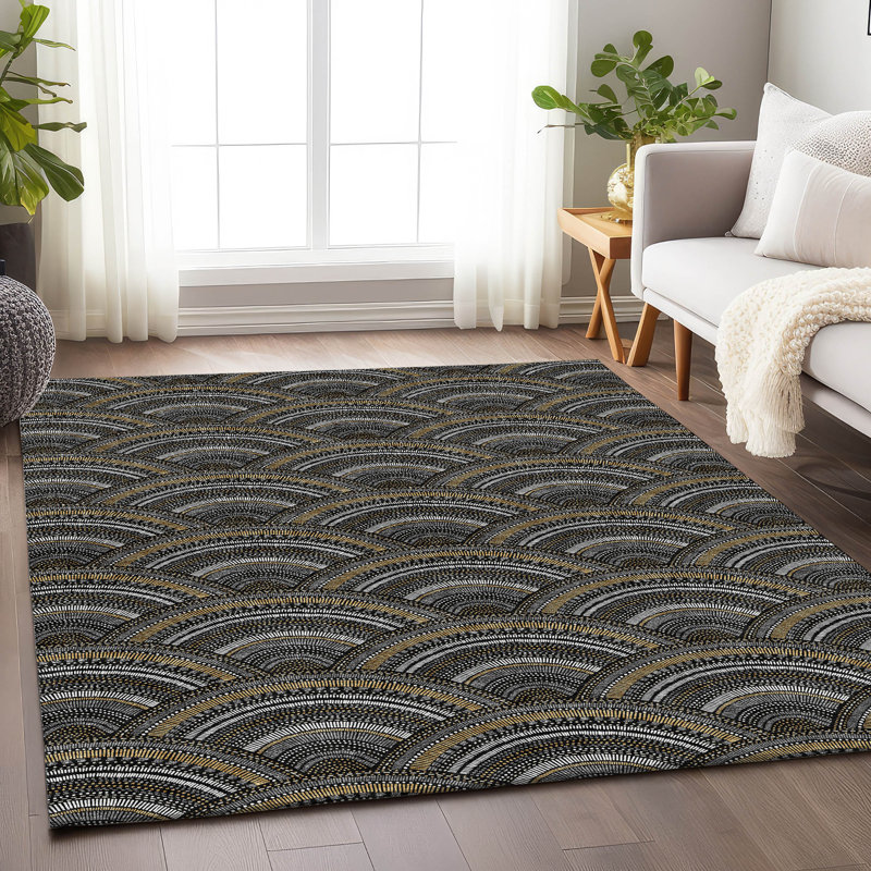 Premium Machine Washable Prisco Black Rug, Rectangle 8' x 10'