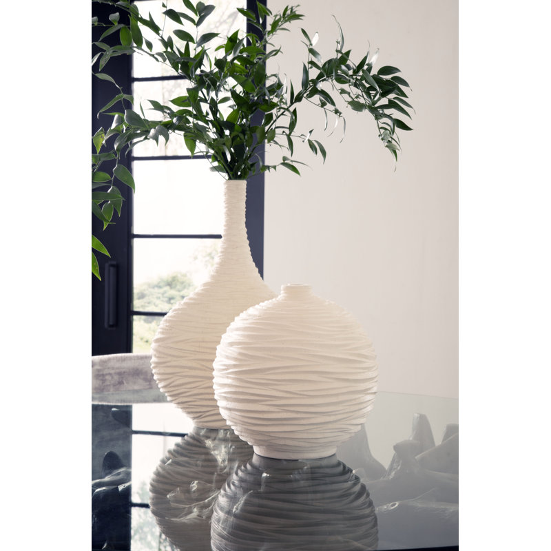 Waves Off White 12" Indoor / Outdoor Resin Table Vase