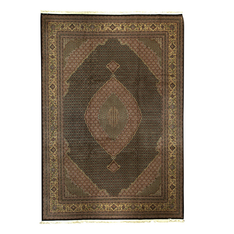 Hand-Knotted High-Quality Green and Beige Area Rug